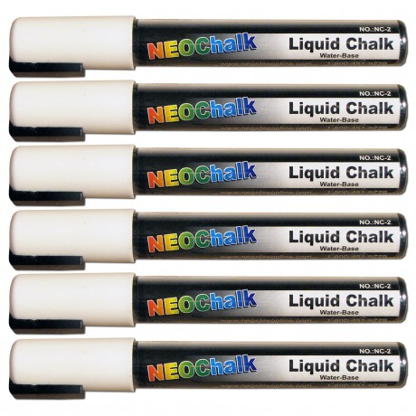 1/4" Chisel Tip Neon Liquid Chalk Marker - White 6 Pack